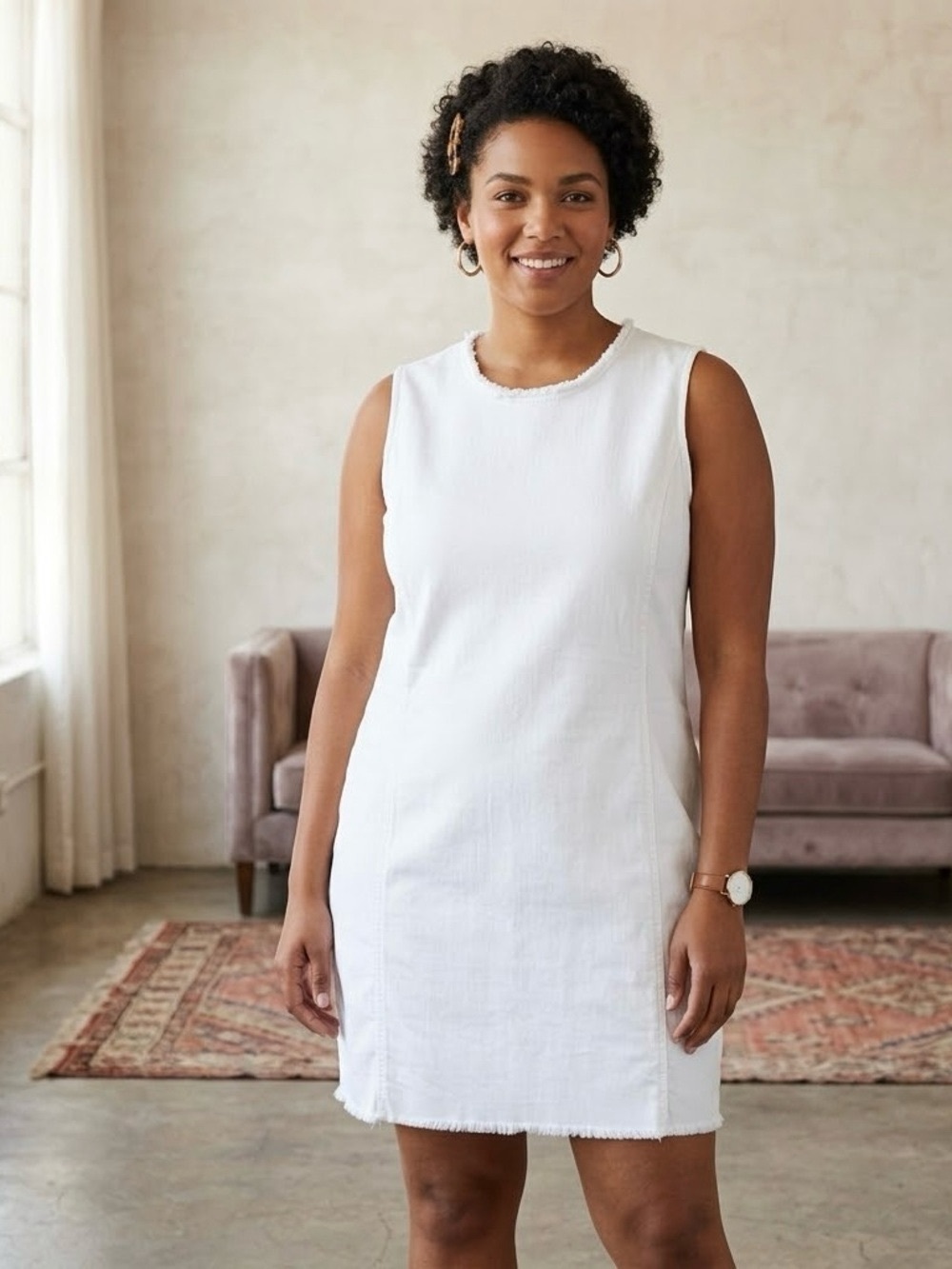 Lauren Ralph Lauren Raw Hem White Sleeveless Denim Dress Size 16